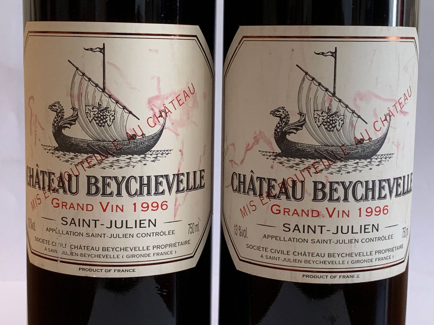 Lot 2x Saint-Julien, Château Beychevelle, 1996